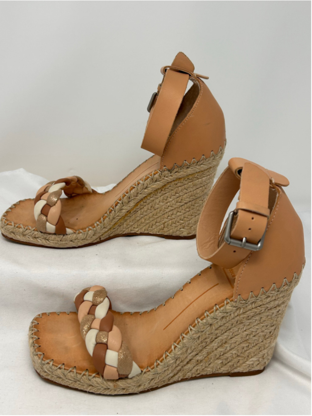 Dolce Vita Braided Espadrille Wedge Sandals Tan Leather Ankle Strap 8 - Picture 3 of 10